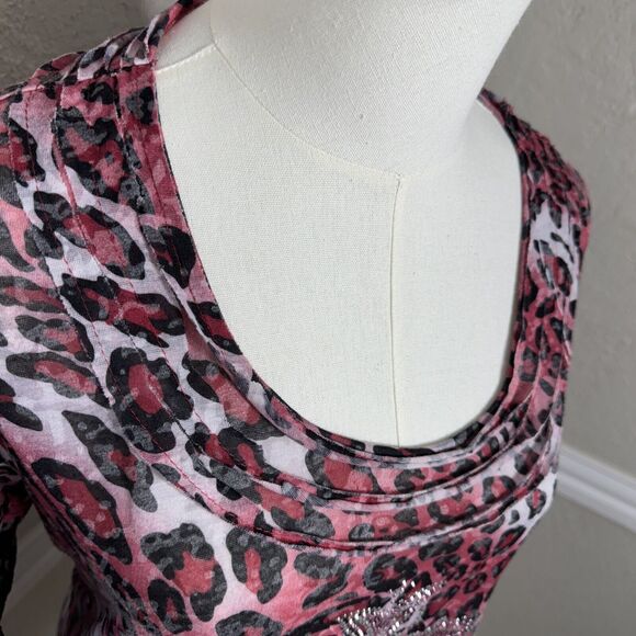 Lady Noir Leopard Rhinestone Motorcycle Top Blouse Embellished Red Size L - Picture 6 of 14